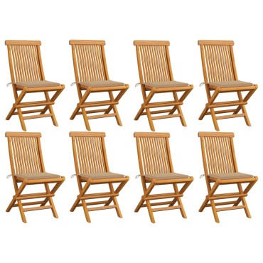 vidaXL Καρέκλες Κήπου 8 τεμ. από Μασίφ Ξύλο Teak με Μπεζ Μαξιλάρια 47x60x89cm