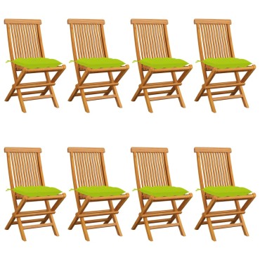 vidaXL Καρέκλες Κήπου 8 τεμ. Μασίφ Ξύλο Teak με Φωτ. Πράσινα Μαξιλάρια 47x60x89cm