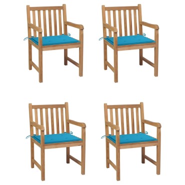 vidaXL Καρέκλες Κήπου 4 τεμ. από Μασίφ Ξύλο Teak με Μπλε Μαξιλάρια 58x60x90cm