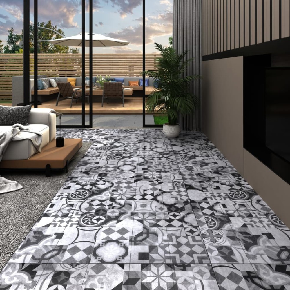 146561 vidaXL PVC Flooring Planks 5,02 m² 2 mm Self-adhesive Grey Pattern