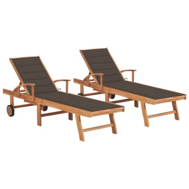 vidaXL Ξαπλώστρες 2 τεμ. από Μασίφ Ξύλο Teak με Taupe Μαξιλάρι