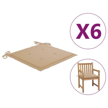 vidaXL Μαξιλάρια Καρέκλας Κήπου 6 τεμ. Μπεζ 50x50x4cm Ύφασμα Oxford