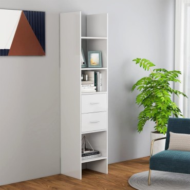 vidaXL Βιβλιοθήκη Γυαλιστερό Λευκό 40x35x180cm από Επεξ. Ξύλο 1 τεμ.