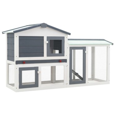 vidaXL Κλουβί Κουνελιών Μεγάλο Γκρι/Λευκό 145 x 45 x 84 εκ. Ξύλινο