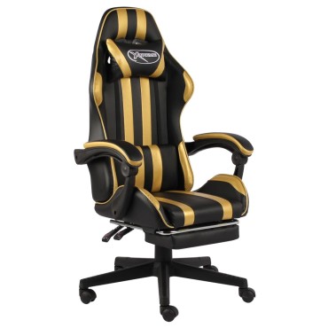 vidaXL Καρέκλα Racing με Υποπόδιο Μαύρο / Χρυσό από Συνθετικό Δέρμα 35x41cm 1 τεμ.