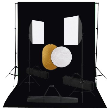 vidaXL Κιτ Φωτογραφικού Στούντιο Softbox με Φώτα, Φόντο & Ανακλαστήρα