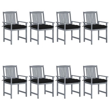 vidaXL Καρέκλες Κήπου 8 τεμ. Γκρι από Μασίφ Ξύλο Ακακίας με Μαξιλάρια 61x57x92cm