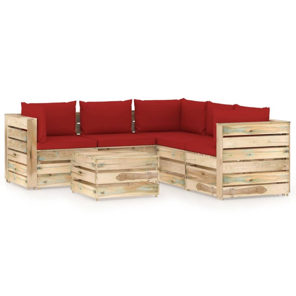 3074693 vidaXL 6 Piece Garden Lounge Set with Cushions Green Impregnated Wood (2x316200+3x316201+316202+3x315070+2x315058)