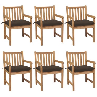 vidaXL Καρέκλες Κήπου 6 τεμ. από Μασίφ Ξύλο Teak με Taupe Μαξιλάρια 58x60x90cm