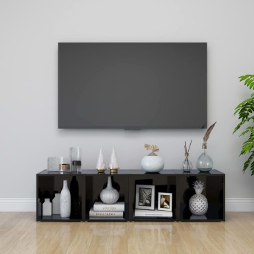 vidaXL Έπιπλα Τηλεόρασης 4 τεμ. Γυαλ. Μαύρα 37x35x37cm Επεξ. Ξύλο