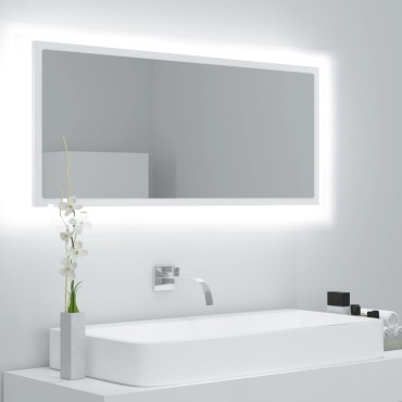 vidaXL Καθρέφτης Μπάνιου με LED Λευκός 100x8,5x37cm Ακρυλικός 1 τεμ.