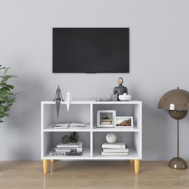 vidaXL Έπιπλο Τηλεόρασης Λευκό 69,5x30x50cm Μασίφ Ξύλινα Πόδια
