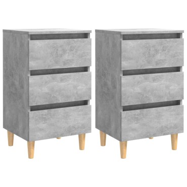 vidaXL Κομοδίνα 2 τεμ. Γκρι Σκυροδέμ. 40x35x69cm Μασίφ Ξύλινα Πόδια