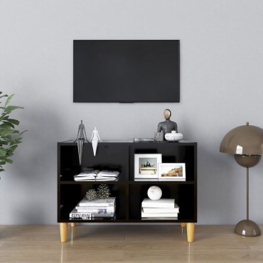 vidaXL Έπιπλο Τηλεόρασης Μαύρο 69,5x30x50cm με Μασίφ Ξύλινα Πόδια