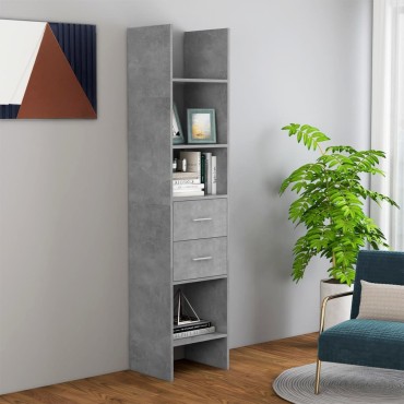 vidaXL Βιβλιοθήκη Γκρι Σκυροδέματος 40x35x180cm από Επεξ. Ξύλο 1 τεμ.