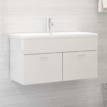 vidaXL Ντουλάπι Νιπτήρα Γυαλιστερό Λευκό 90x38,5x46cm από Επεξ. Ξύλο 1 τεμ.