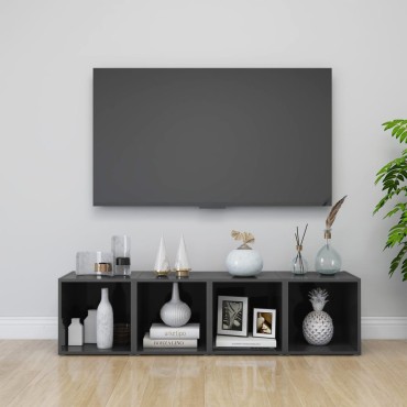 vidaXL Έπιπλα Τηλεόρασης 4 τεμ. Γυαλ. Γκρι 37x35x37cm Επεξ. Ξύλο