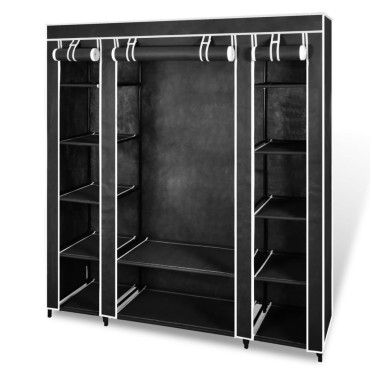 vidaXL Ντουλάπα με Ράφια / Σωλήνες Μαύρη 45x150x176cm Υφασμάτινη 1 τεμ.