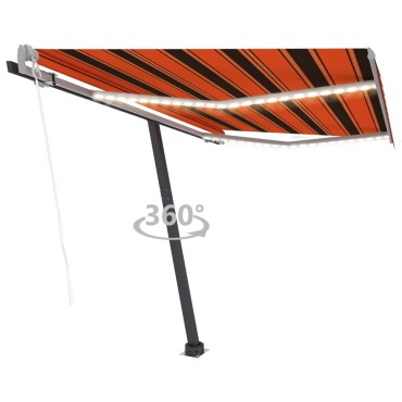 vidaXL Τέντα Αυτόματη με LED&Αισθητ. Ανέμου Πορτοκαλί/Καφέ 350x250 εκ.