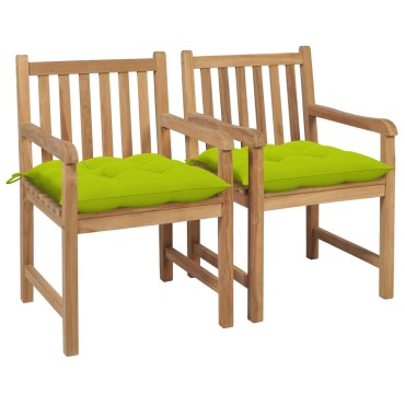 vidaXL Καρέκλες Κήπου 2 τεμ. από Ξύλο Teak με Φωτ. Πράσινα Μαξιλάρια 58x60x90cm