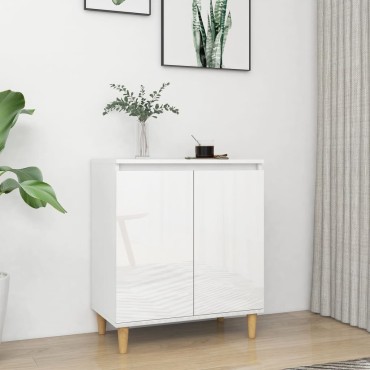 vidaXL Ντουλάπι Γυαλ. Λευκό 60x35x70cm Μασίφ Ξύλινα Πόδια Επεξ. Ξύλο 1 τεμ.