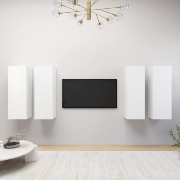 vidaXL Έπιπλα Τηλεόρασης 4 τεμ. Λευκά 30,5x30x90cm Επεξ. Ξύλο