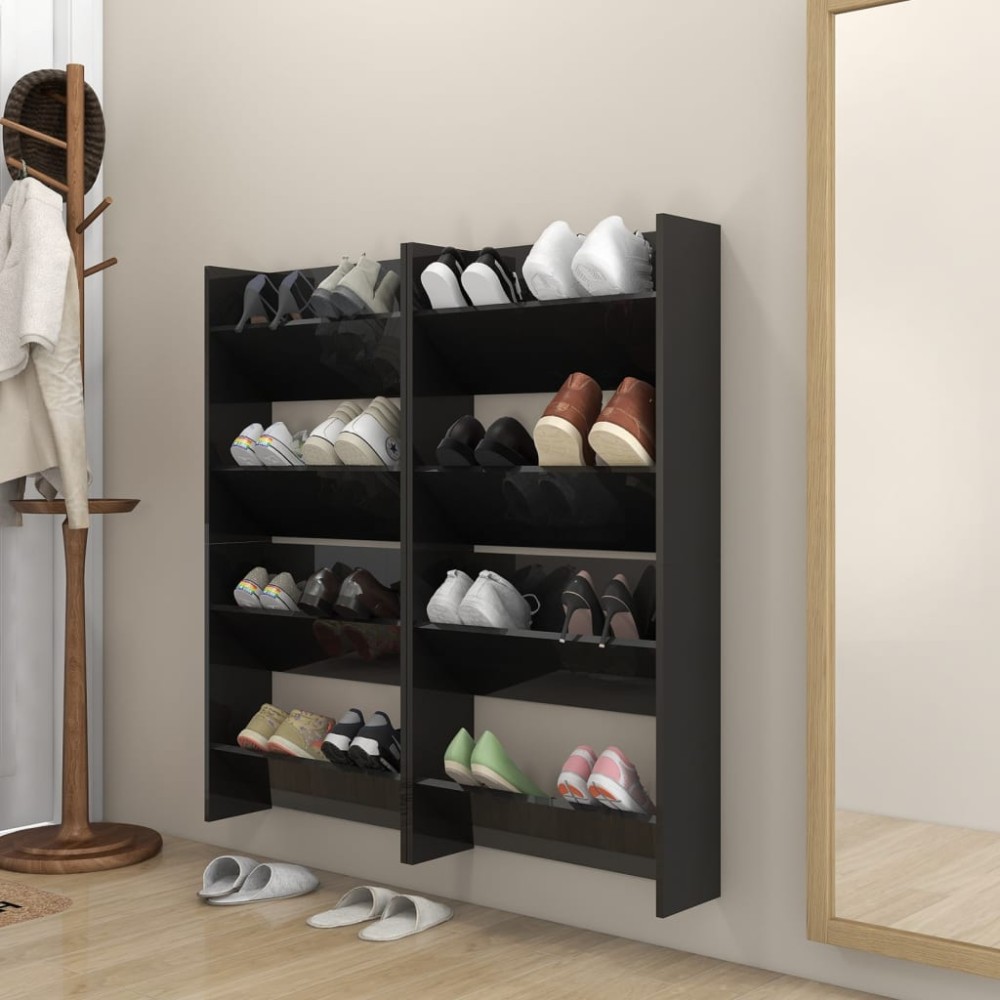 vidaXL Παπουτσοθήκες 4 τεμ. Γυαλ. Μαύρο 60x18x60cm Επεξ. Ξύλο