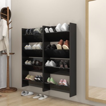 vidaXL Παπουτσοθήκες 4 τεμ. Γυαλ. Μαύρο 60x18x60cm Επεξ. Ξύλο