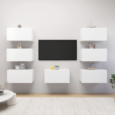 vidaXL Έπιπλα Τηλεόρασης 7 τεμ. Λευκά 30,5x30x60cm Επεξ. Ξύλο