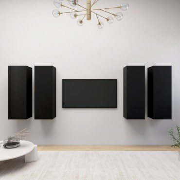 vidaXL Έπιπλα Τηλεόρασης 4 τεμ. Μαύρα 30,5x30x90cm Επεξ. Ξύλο
