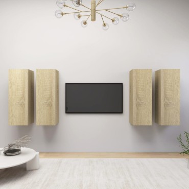 vidaXL Έπιπλα Τηλεόρασης 4 τεμ. Sonoma Δρυς 30,5x30x90cm Επεξ. Ξύλο