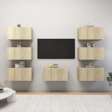 vidaXL Έπιπλα Τηλεόρασης 7 τεμ. Sonoma Δρυς 30,5x30x60cm Επεξ. Ξύλο