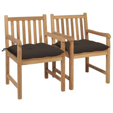 vidaXL Καρέκλες Κήπου 2 τεμ. από Μασίφ Ξύλο Teak με Taupe Μαξιλάρια 58x60x90cm