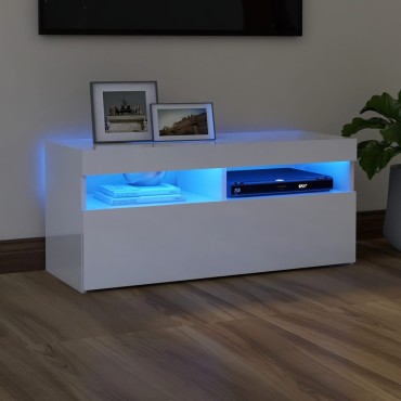 vidaXL Έπιπλο Τηλεόρασης με LED Γυαλιστερό Λευκό 90x35x40cm