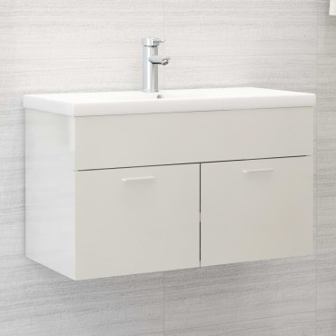 vidaXL Ντουλάπι Νιπτήρα Γυαλιστερό Λευκό 80x38,5x46cm από Επεξ. Ξύλο 1 τεμ.