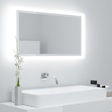 vidaXL Καθρέφτης Μπάνιου με LED Γυαλ. Λευκό 80x8,5x37cm Ακρυλικός 1 τεμ.