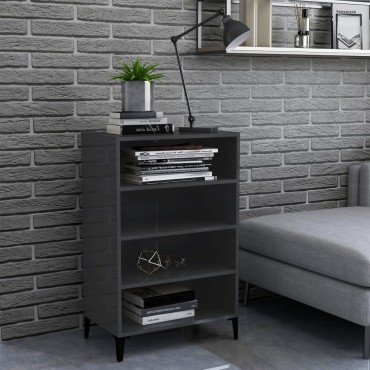 vidaXL Ραφιέρα Γυαλιστερή Γκρι 57x35x90cm από Επεξ. Ξύλο 1 τεμ.