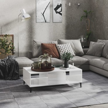 vidaXL Τραπεζάκι Σαλονιού Γυαλιστερό Λευκό 103,5x60x35cm Επεξ. Ξύλο 1 τεμ.