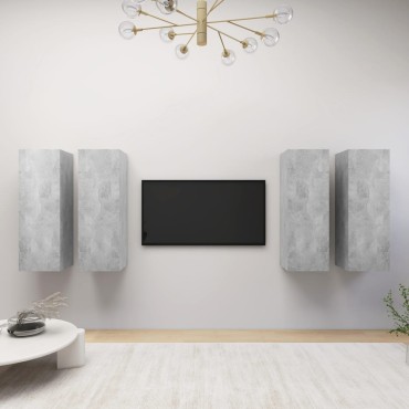 vidaXL Έπιπλα Τηλεόρασης 4 τεμ. Γκρι Σκυρ. 30,5x30x90cm Επεξ. Ξύλο