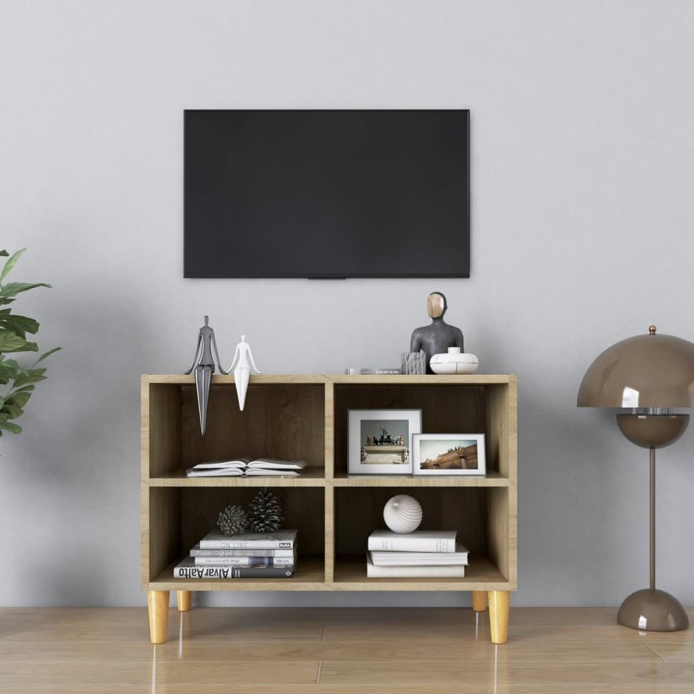 vidaXL Έπιπλο Τηλεόρασης Sonoma Δρυς 69,5x30x50cm & Μασίφ Ξύλινα Πόδια