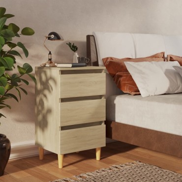 vidaXL Κομοδίνο Sonoma Δρυς 40x35x69cm με Μασίφ Ξύλινα Πόδια 1 τεμ.