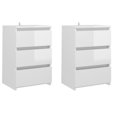 vidaXL Κομοδίνα 2 τεμ. Γυαλιστερό Λευκό 40x35x62,5cm από Επεξ. Ξύλο