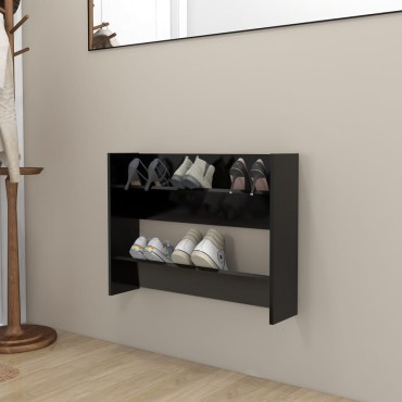 vidaXL Παπουτσοθήκη Τοίχου Μαύρη 80x18x60cm Επεξ. Ξύλο