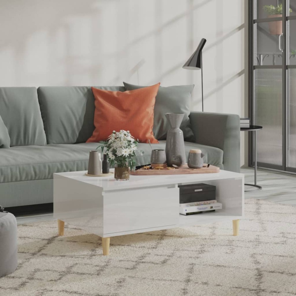 vidaXL Τραπεζάκι Σαλονιού Γυαλ. Λευκό 90x60x35cm από Επεξεργ. Ξύλο 1 τεμ.