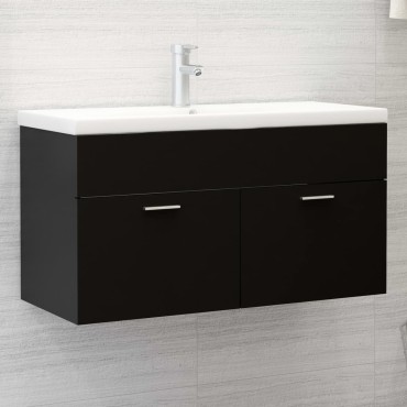 vidaXL Ντουλάπι Νιπτήρα Μαύρο 90x38,5x46cm από Επεξ. Ξύλο 1 τεμ.