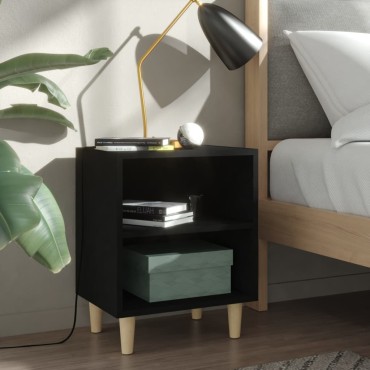 vidaXL Κομοδίνo Μαύρο 40x30x50cm με Μασίφ Ξύλινα Πόδια 1 τεμ.