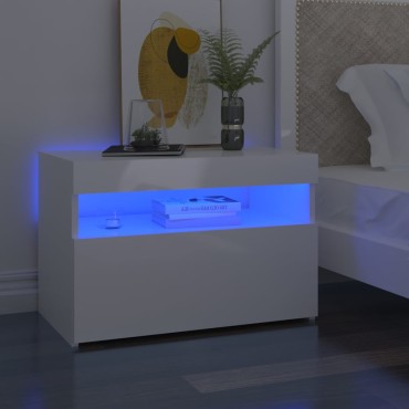 vidaXL Κομοδίνο με LED Γυαλιστερό Λευκό 60x35x40cm 1 τεμ.