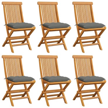 vidaXL Καρέκλες Κήπου 6 τεμ. από Μασίφ Ξύλο Teak με Γκρι Μαξιλάρια 47x60x89cm