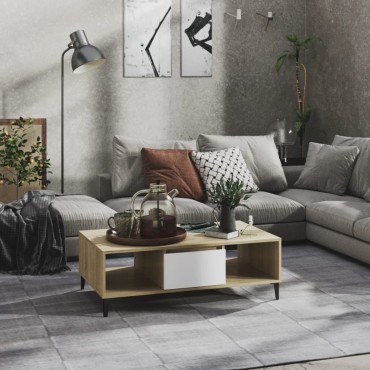 vidaXL Τραπεζάκι Σαλονιού Λευκό/Sonoma Δρυς 103,5x60x35cm Επεξ. Ξύλο 1 τεμ.