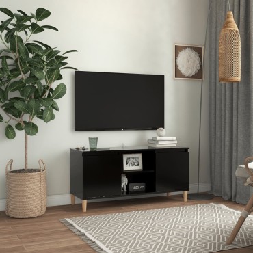 vidaXL Έπιπλο Τηλεόρασης Καφέ Μαύρο 103,5x35x50cm Μασίφ Ξύλινα Πόδια